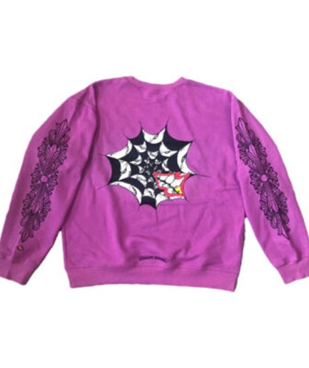 Chrome Hearts Matty Boy Spider Web Crewneck Sweatshirt – Purple